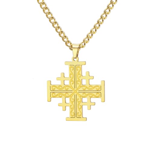 EUEAVAN Collier croix de Jérusalem, chevaliers, templiers - Bijou religieux grec - Pendentif - Déclaration de prière - Cadeau de baptême pour homme