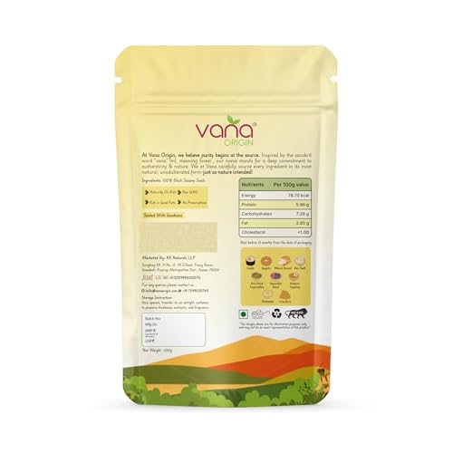 Image of Vana Origin Black Sesame Seeds from 200gm| Cold-Pressed Grade| Black Til Seed from Meghalaya | Kaale Til Whole Fresh and Natural Unhulled Kale /Black Til Seed