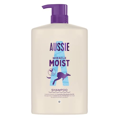 Aussie Miracle Moist Shampoo 1000ml, Feuchtigkeitsspendende Formel zum Wiederbeleben und Wiederherstellen von Brüchigem, Trockenem Haar, mit Australischem Macadamianussöl, Tierversuchsfrei