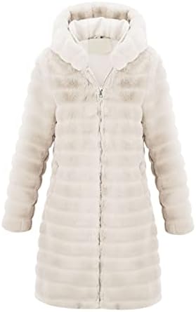 RISISSIDA Women Long Faux Fur Coat Fuzzy Jacket Hooded Winter Fal...