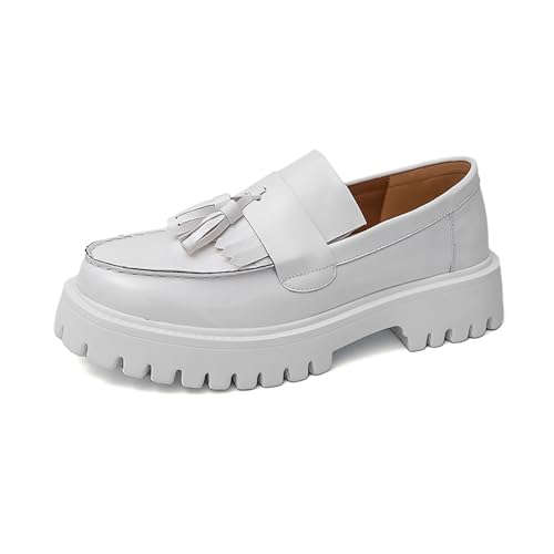 Men's Handmade Patent Leather Tassel Loafers Lug Sole Non-Slip Comfortable Wide Toe Platform Dress Leather Shoes for Business Formal Party Casual Office Work