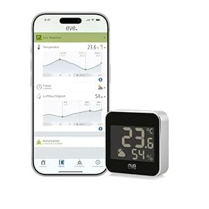 Eve Weather (Matter) – Smarte Wetterstation, Temperatur, Luftfeuchtigkeit, Wettertrend, IPX4-Wasserbeständigkeit, kabellos, Google/Alexa/Siri-Sprachzug... Thread Border Router erforderlich, Schwarz