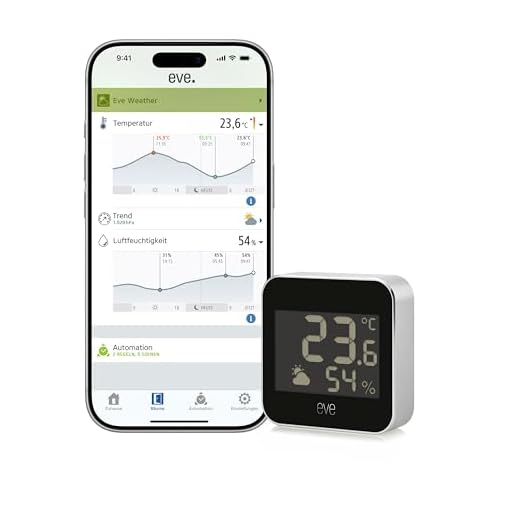 Eve Weather (Matter) – Smarte Wetterstation, Temperatur, Luftfeuchtigkeit, Wettertrend, IPX4-Wasserbeständigkeit, kabellos, Google/Alexa/Siri-Sprachzugriff, Thread Border Router erforderlich, Schwarz