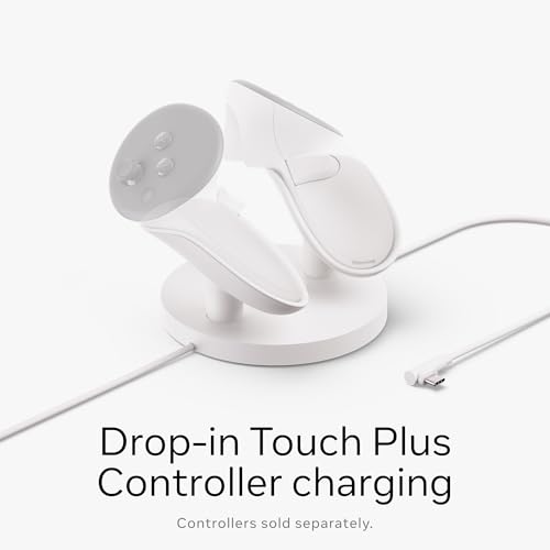 Meta Quest Compact Charging Dock – Works with Meta Quest 3/3S – Extended headset charging cable – Wireless charging for Touch Plus controllers