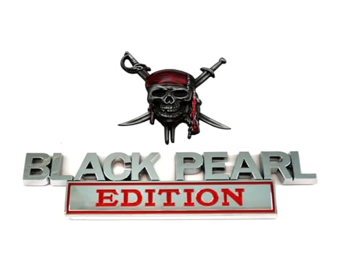Image of Pirate Plus Black Pearl Edition Trunk Side Rear Front Hood Door Emblem Decal 3D Letter Badge Sticker (Silver Red)