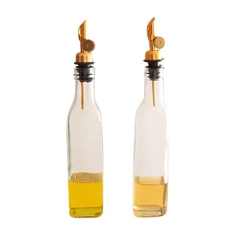 Dispensador de Aceite y Vinagre con Boquilla de Metal Antigoteo Vertidor con Pesa Juego de Botellas de Vidrio para Cocina Pack de Aceitera y Vinagrera Cover