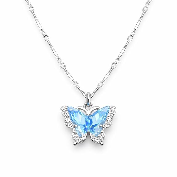 Blue Butterfly Pendant Necklace for Women | Crystal Butterfly Charm Chain | Elegant Minimal Jewelry | Girls & Women-image-38