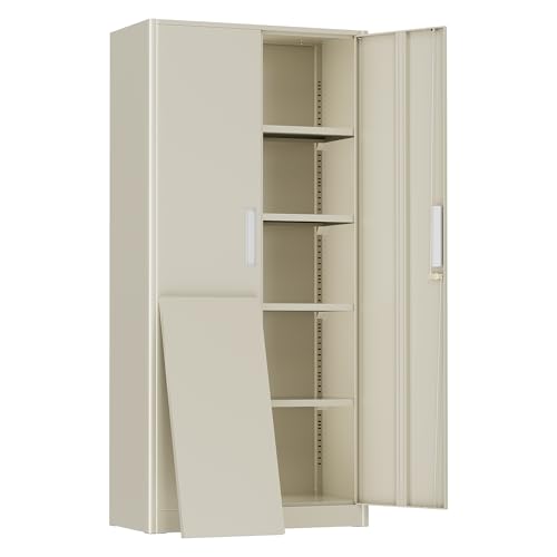 Image of Greenvelly Metal Storage Cabinet, 72 inch Locking Metal Garage Storage Cabinet with Doors and 4 Adjustable Shelves, Lockable Steel Cabinet for Home Office, Garage, Shop, School (Grey 32 inch W x 16 inch D)