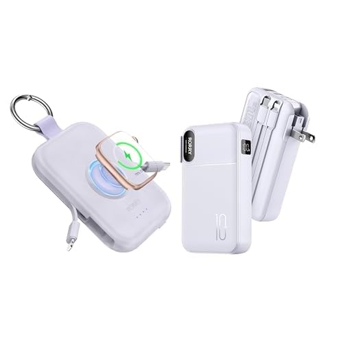 RORRY Portable Charger, 5000mAh Portable Charger Power Bank with Built-in Cables Portable Charger Built in Cables, AC Wall Plug in Portable Charger Po