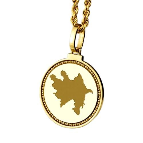 WORLD WIDE GEMS Pendentif rond en argent sterling 925, gravé d'une carte de l'Azerbaïdjan (25 mm), plaqué or, bijou de voyage unisexe | WW_EGMP_0173