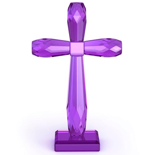 Image of YWHL Purple Crystal Holy Cross Figurine, Religious Gifts for Women Men