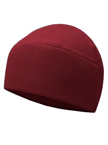 Winter Fleece Beanie Wide Double-Layer Brim Warm Skull Cap Windproof Lightweigh Sleep Hat for Men Women (Burgundy)