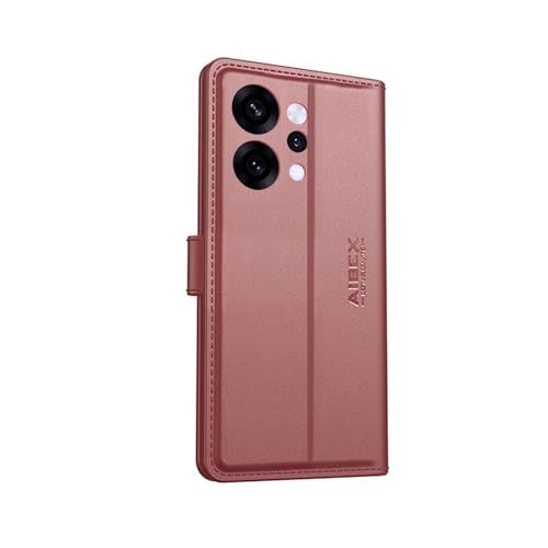 Image of AIBEX Compatible for Oppo Reno 14 5G Flip Cover Leather Finish with Magnatic Closure | Inside TPU with Card Pockets | Wallet Stand | Complete Protection Flip Case -Brown