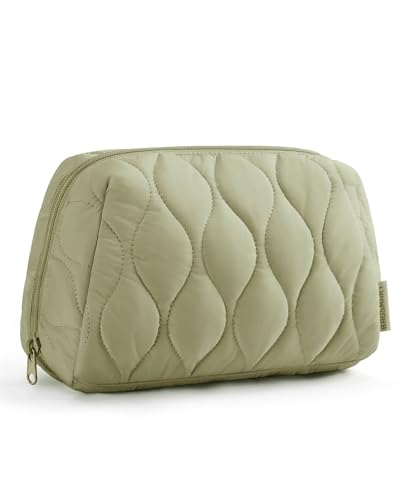 Image of BAGSMART Makeup Bag, Travel Cosmetic Bag, Puffy Padded Make Up Bag for Women, Makeup Organizer Case, Wide-open Pouch Purse, Travel Essentials, Toiletries Accessories Brushes (Forest Green)