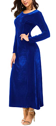 Image of Urban CoCo Women's Elegant Velvet Midi Dress Scoop Neck Long Sleeve Ruched