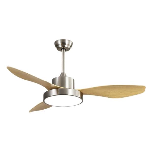 Ventilador DC 24W, 2650lm, 3 aspas, 6 velocidades, 3000-4000-6000K, control remoto, memoria y temporizador, ideal para refrigeración y confort.