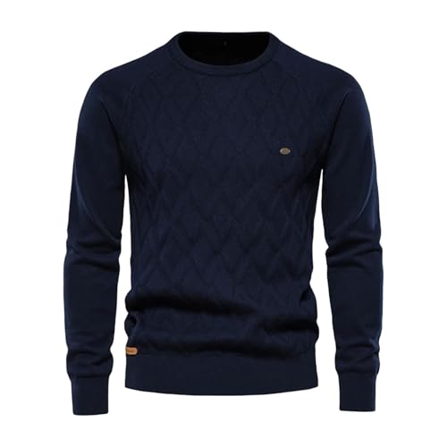 Men Argyle Basic Sweaters Solid Color O-Neck Long Sleeve Knitted Pullover Winter Fashion Warm