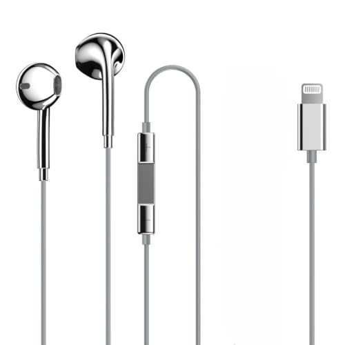 Image of MFi Certified Lightning Wired Earphones | Sutable with All Apple iPhone Series Built-in Mic and Remote | Silver Chrome Electoplated Wired Headphones Earbuds (Lightning)