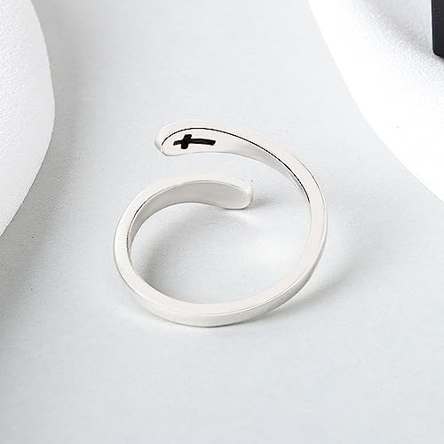Tianyi Handmade Silver Rings For Women 925 Silver Simple Band Stackable Faith Ring Cross Rings thumb #2