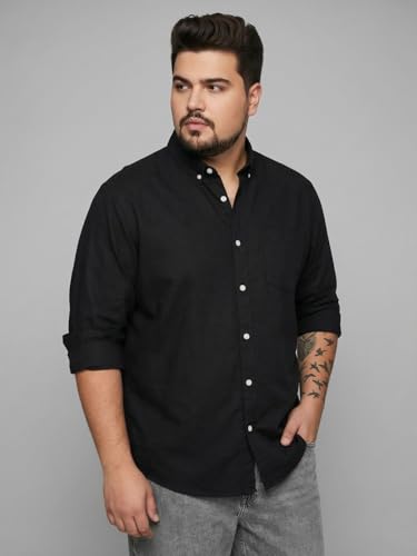Image of Urbano Plus Men's Cotton Full Sleeve Regular Fit Solid Oxford Shirt with Button-Down Collar