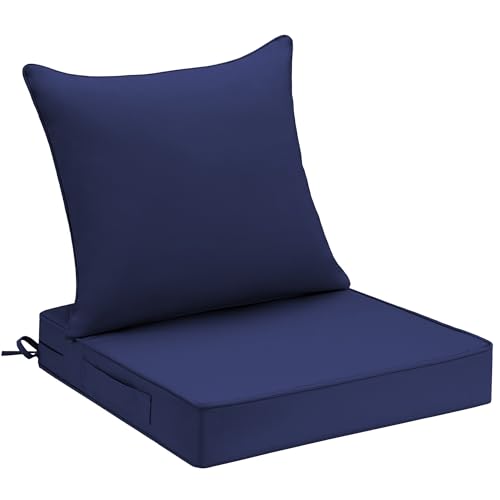 Image of UNIKOME 24 inchx24 inchx4 inch Outdoor Chair Cushions Set - Waterproof Patio Cushions for Outdoor Furniture with Removable Cover, Ties & Handle, Deep Seat Patio Cushions for Sofa Couch - Navy