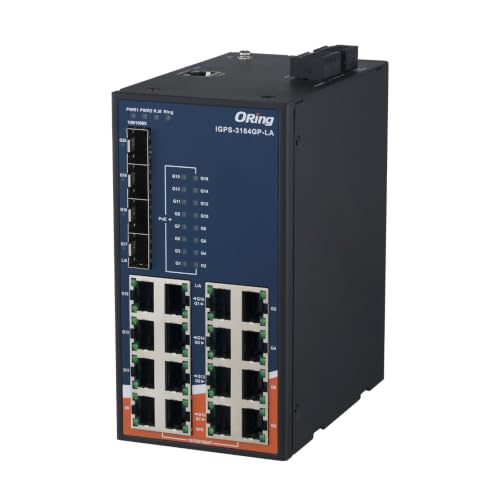 Image of IGPS-3164GP-LA | 20-Port Gigabit Managed PoE Switch, 16 GE PoE+, 4 SFP Slots, ORing Industrial Networking