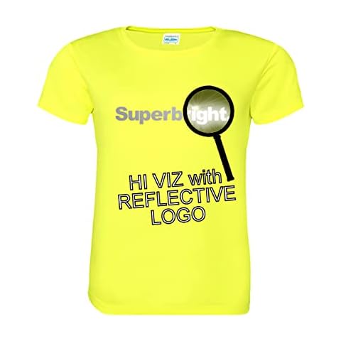 Reflective Running Cycling Top Women, Hi Vis Super Bright Run Top Ladies, Fluorescent Yellow with Contrasting Reflecting Designs, Runners Outdoor Safety Accessory, (Medium 12) Cover