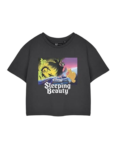 Disney Princess Aurora Womens Grey Cropped Graphic Tee | Short Sleeve T-Shirt for Her | Fairytale Character Apparel | Sleeping Beauty Theme Top | Casual Fashion for Ladies