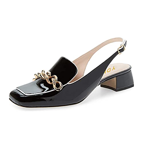 YDN Women Closed Square Toe Block Low Heels Slingback Formal Loafer Dressy Shoes Office Lady Pumps US Size 4-15 US