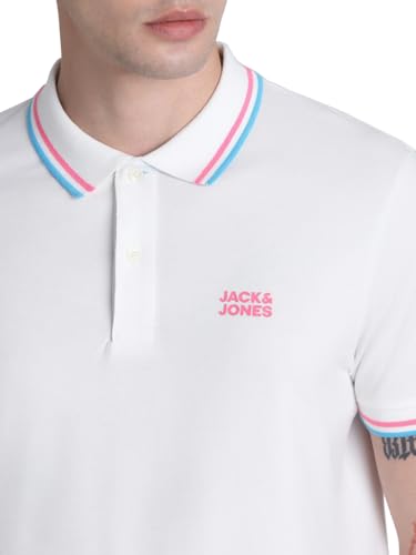 Image of Jack & Jones Men Cotton Solid Slim Fit Polo T-Shirt