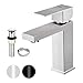 KUZOR 1 Hole Single Handle Bathroom Faucets Brushed Nickel Bathroom Sink Faucet with Metal Pop Up Drain Assembly 304 Stainless Steel Square Faucet for Bathroom Sink