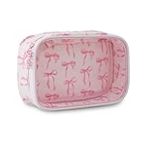 DYSHAYEN Clear Makeup Bag for Women Girls Small Travel Pink Bow Cosmetic Bag Cute Makeup Pouch for Purse Birthday Gifts for Girlfriend Mom Bridesmaid (Pink Bow B)