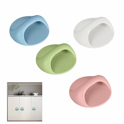 Btolin 4-Pack Self-Adhesive Cabinet Pulls, No-Drill Handles for Cabinet, Window, Drawer, Glass Door, Easy Installation & Strong Grip (White, Pink, Blue, Green),2.56 Inch Adhesive Pull Knob