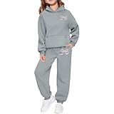 winter clothes for girls,Girls Bowknot 2 Piece Outfits Hoodie Sweatsuit Sets Oversized Tracksuit Winter Fall Fashion Baggy Sweatpant with Pockets Pink Bowknot 02,Grey 2025,12-13 Years