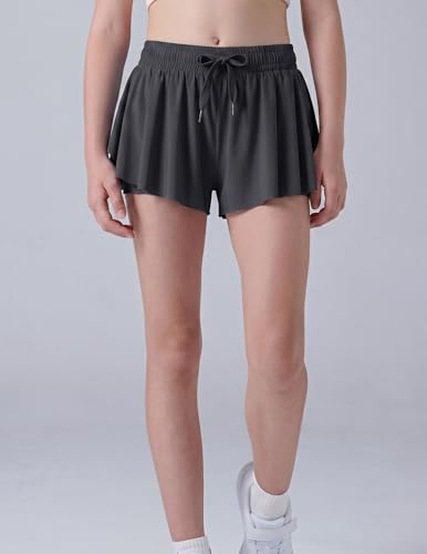 Image of 1 or 3 Pack Girls Flowy Shorts with Spandex Liner & Pocket, 2-in-1 Athletic Butterfly Shorts for Running Dance