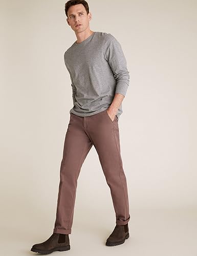 Image of Marks & Spencer Mens Solid Mid Rise Regular Fit Chinos