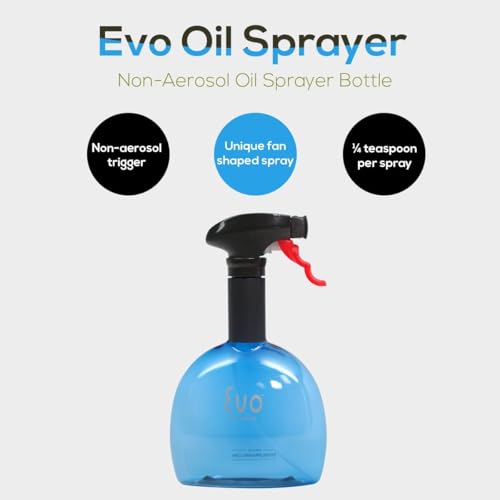 Evo Oil Sprayer Bottle, Non-Aerosol for Olive Cooking Oils, 18-Ounce Capacity, Blue