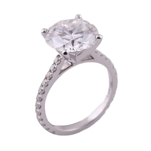 Anillo de mujer para dedo medio, anillo de promise, anillo clásico con 4 garras y moissanita redonda, 1 ct, 50 (15.9), Oro blanco de 14 quilates, Moissanita