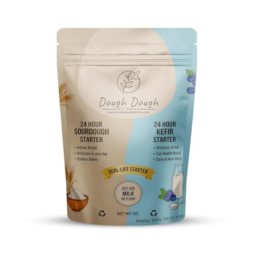 Dough Dough at Home: Cultivo de Masa Madre y Kéfir Todo en Uno – Dual Life Fermentación Rápida en 24 Horas – Para Pan y Leche Probiótica – Cultivos Vivos Naturales Activos