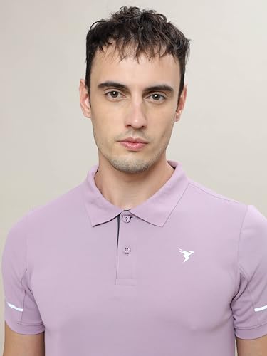 Image of TECHNOSPORT Men's Solid Slim Fit Polo Collar T-Shirt TECHNOCOOL+ Half Sleeve Button Polyester for Gym Running Workout UPF50+ Anti Odour