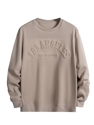 WDIRARA Men's Letter Print Round Neck Long Sleeve Sweatshirt Casual Crewneck Top