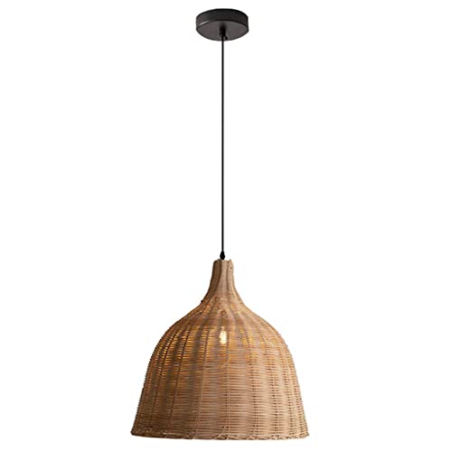 Lustre suspension en rotin tressé et osier rétro pour îlot de cuisine