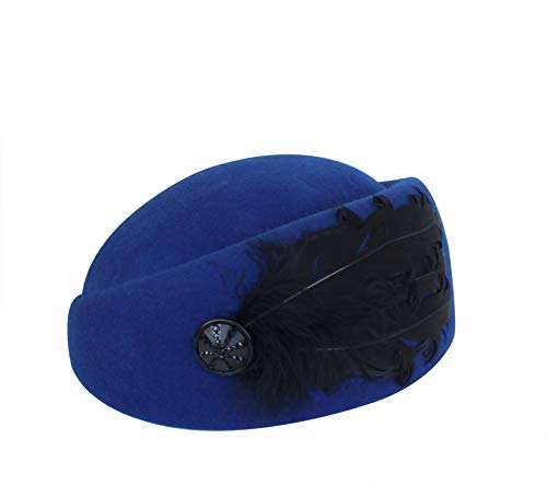 Oridoor Women Winter Vintage Pillbox Hat Church Derby Wedding Dress Fascinator Beret 100% Wool Felt Hat With Feathers, Royal Blue, One Size #TOP3