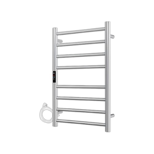 Image of MORZZE MTW-8050 Electric Towel Warmer 8 Bar 80W | SUS 304 Stainless Steel Heated Towel Rack | Wall Mounted Bathroom Towel Dryer | Adjustable 30-60C Temperature & 1-8H Timer | 230V