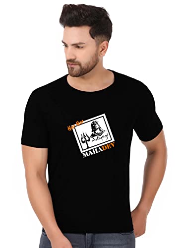 Image of prabhu bhakti Mahadev Image with Text Graphic Printed Tshirts Shiva Mahadev Tshirts Cotton Round Neck Half Sleeve Black T-Shirt for Men Boys Trendy Mahadev Tshirts