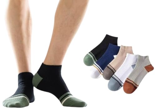 Image of MOMISY Men's Premium Cotton Cushion Ankle length Socks, (Multicolor) Pack of 5 (Free Size)