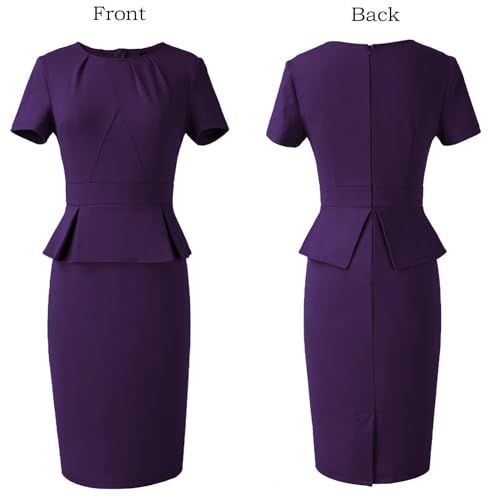 Image of VFSHOW Womens Pleated Crew Neck Peplum Work Business Office Church Bodycon Pencil Sheath Dress