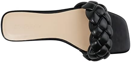 Soda BALL ~ Women Casual Open Square Toe Comfort Fashion puffy Braided Woven Slip on Flat Sandals (BLACK/BLACK, us_footwear_size_system, adult, women, numeric, medium, numeric_10) | Image 4