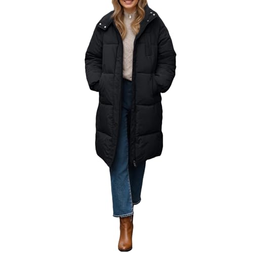 Abrigo acolchado de invierno para mujer, chaqueta cálida e impermeable, abrigo de forro polar con capucha, abrigo de manga larga, abrigo con cremallera, resistente al viento, gabardina gruesa (negro