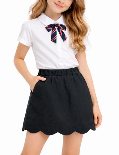Spring&Gege Jupe pour Filles Jupe de Tennis avec Pantalon en Dessous Taille Élastique Uniforme Scolaire-Skort Avec Poches Jupe pour Enfant Pom-Pom Girl, Noir...